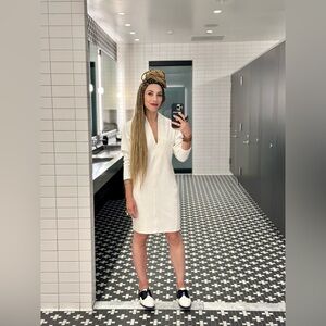 Ivory Batwing Kimono-Style Dress | Minimalist Sculptural